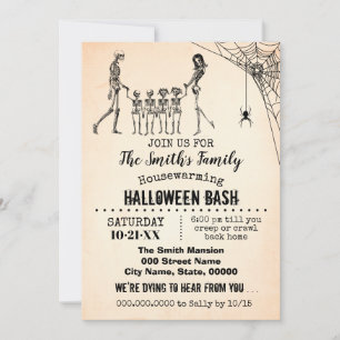 Invitation Skeleton Couple avec 4 enfants Halloween chaud à l