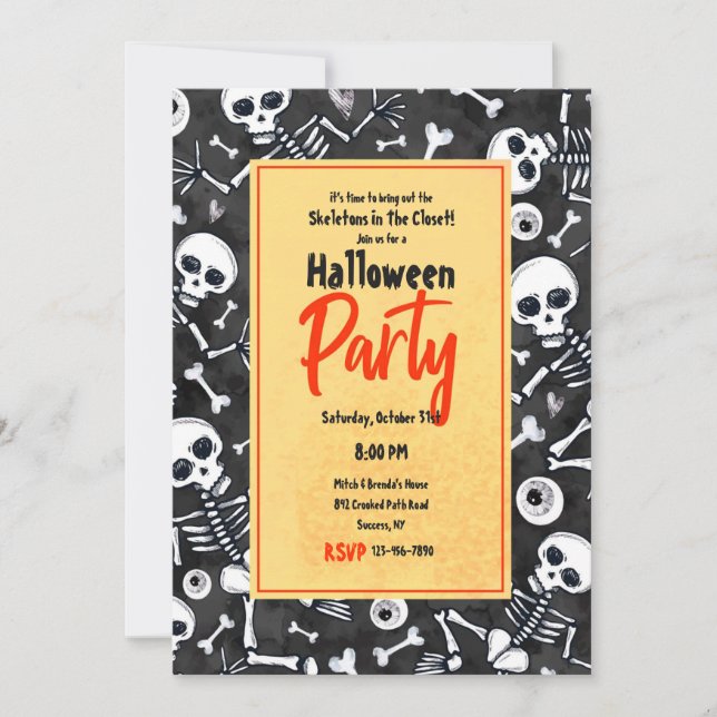 Invitation Skeleton dans le Closet Halloween Party (Devant)