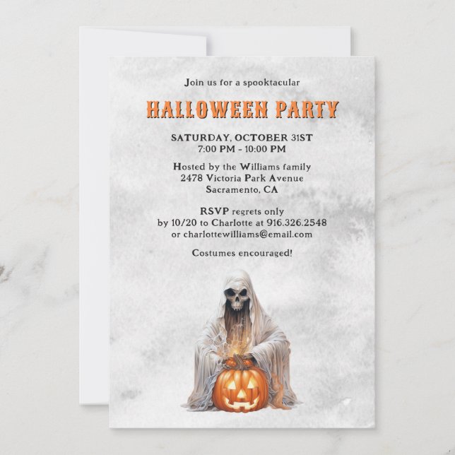 Invitation Skeleton Ghost Jack O’Lantern Halloween Party (Devant)