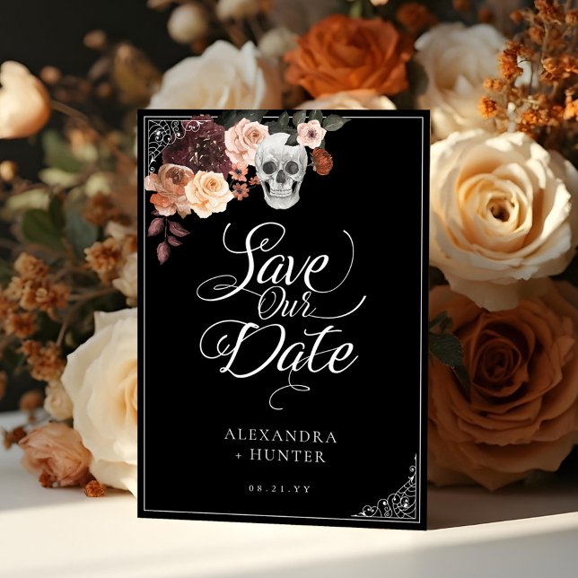Invitation Skeleton Hand Ring Goth Mariage de automne Enregis (Skeleton Hand Ring Goth Fall Wedding Save the Date Invitation - Front)