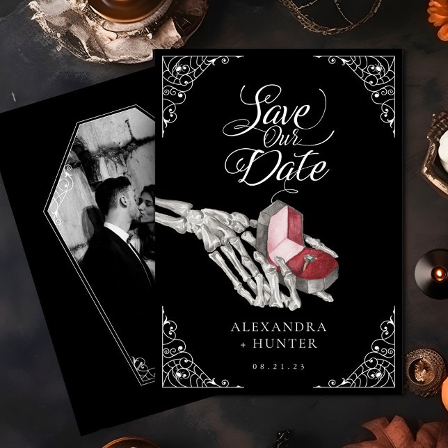 Invitation Skeleton Hand Ring Mariage gothique Enregistrer la (Skeleton Hand Ring Gothic Wedding Save the Date Invitation)