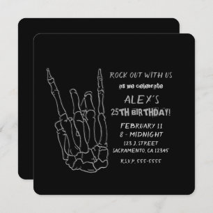 Invitation Skeleton Hand Rock Star Black Birday Party