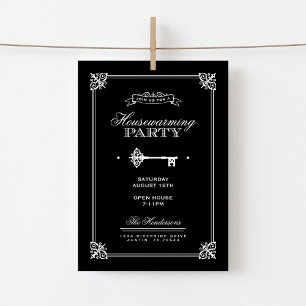 Invitation Skeleton Key Houclier Party Noir et Blanc