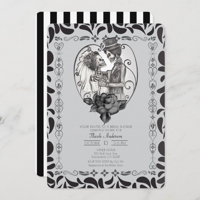 Invitation Skeleton Love Couple Mariage Danse Fête des mariée (Devant / Derrière)