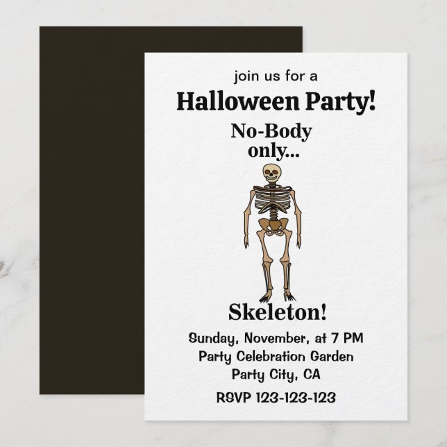 Invitation Skeleton No-Body Funny Halloween Party (Devant / Derrière)