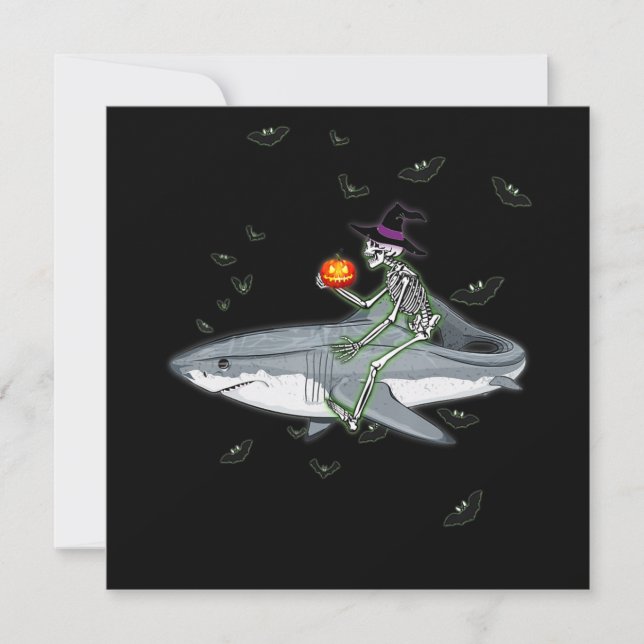 Invitation Skeleton Riding Shark - Amusant cadeau Halloween S (Devant)
