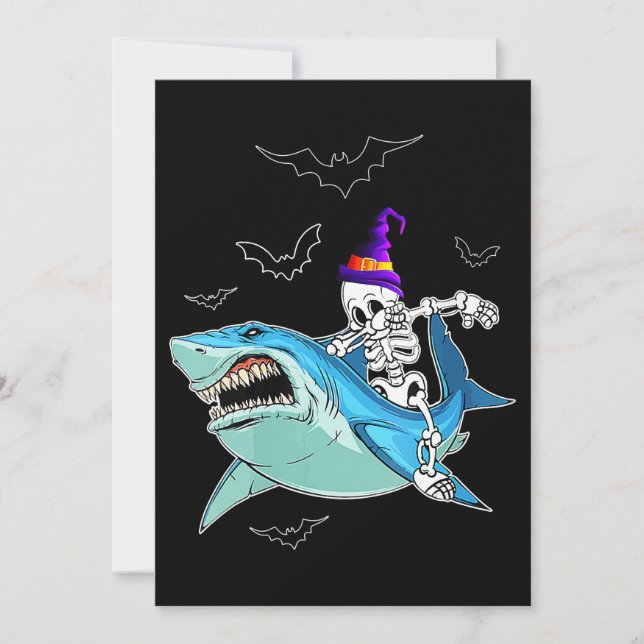 Invitation Skeleton Riding Shark Funny - Cadeau d'Halloween f (Devant)