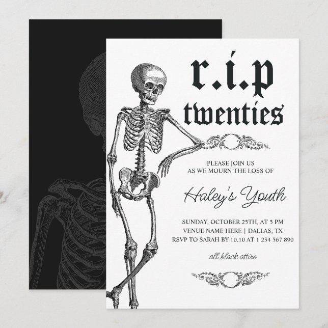 Invitation Skeleton RIP Années 20's Funny 30e anniversaire (Devant / Derrière)