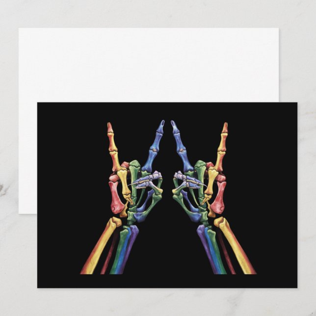 Invitation Skeleton Rock Main LGBTQ Cool Rainbow Flag Gay (Devant / Derrière)