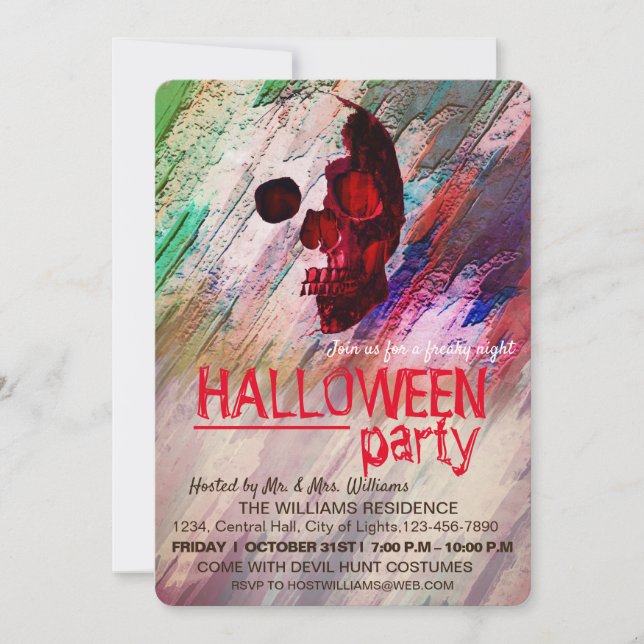 Invitation Skeleton Rouge Peint Halloween Aquarelle RetroArt (Devant)