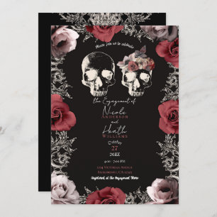 Invitation Skeleton Skull Mauve Dusty Rose Fiançailles gothiq