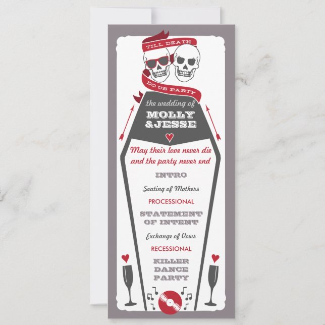 Invitation Skeleton Wedding Program - Valentine Red (Devant)