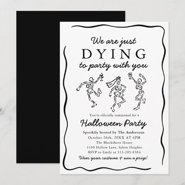 Invitation Skeletons à main noire moderne Halloween Party (Devant / Derrière)
