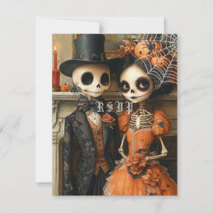 Invitation Skeletons Araignées noires Mariage d'Halloween RSV