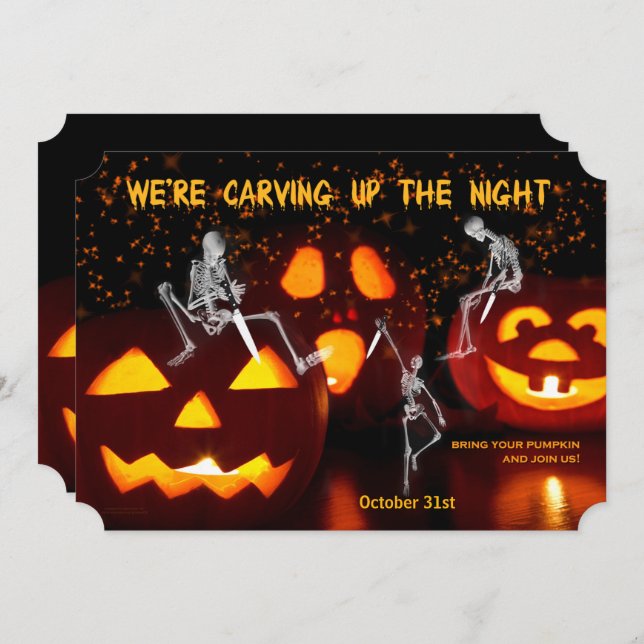 Invitation Skeletons Carving Up Night Halloween Party (Devant / Derrière)