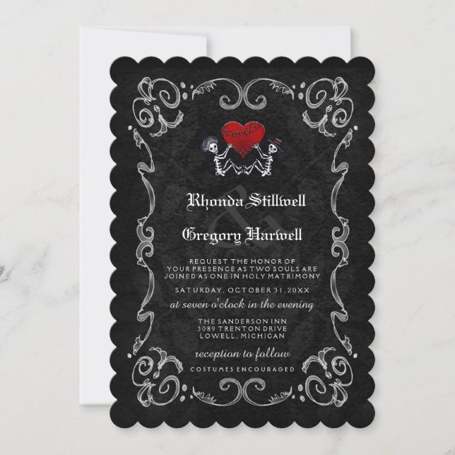 Invitation Skeletons et Coeur d'Halloween mariages - COSTUMES (Devant)