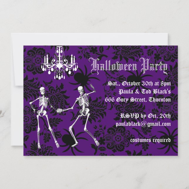Invitation Skeletons glamour Halloween Costume Party violet (Devant)