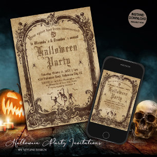 Invitation Skeletons gothiques éffrayants Miroir Vintage Hall