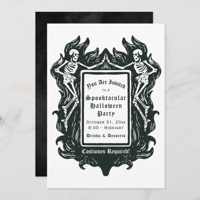 Invitation Skeletons gothiques Spooktacular Halloween Invitat (Devant / Derrière)
