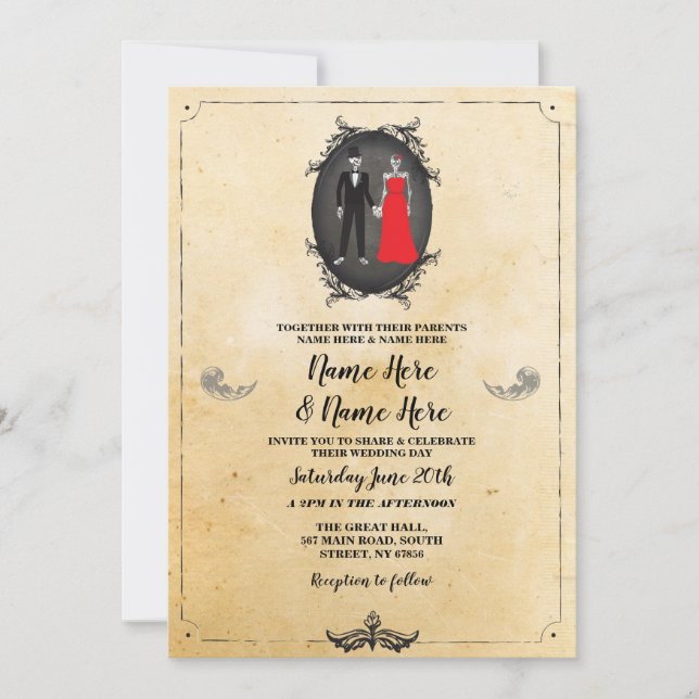 Invitation Skeletons Mariage de crâne Halloween gothique russ (Devant)