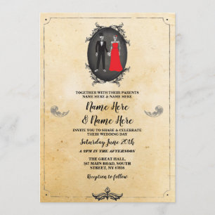 Invitation Skeletons Mariage de crâne Halloween gothique russ
