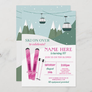 Invitation Ski Anniversaire Filles Pistes Ski Snowboard Neige