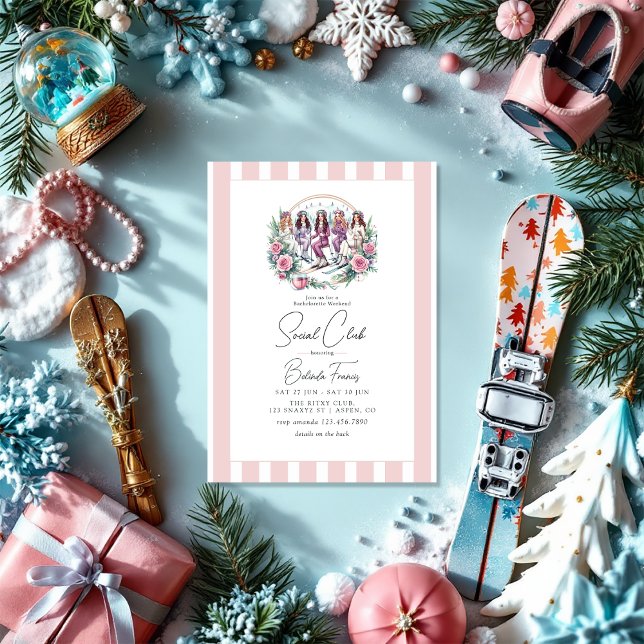 Invitation Ski Club Social Thématique Bachelorette Week-end (Skiing-Themed Social Club Bachelorette Weekend Invitation)