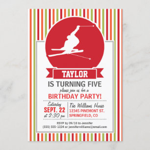 Invitation Ski De Neige, Ski, Rouge, Orange, Bandes Vertes