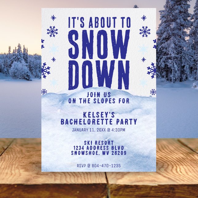Invitation Ski d'hiver Snow Snowflake Bachelorette (winter snow bachelorette party invitation)