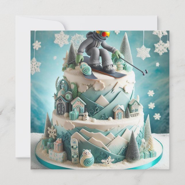 INVITATION SKI D'HIVER THÈME CAKE D'ANNIVERSAIRE (Devant)