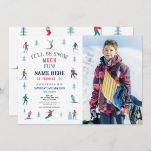 Invitation Ski Fête Anniversaire Pistes Photo Snowboard Neige