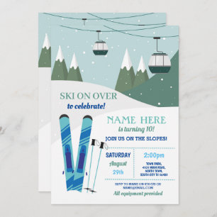 Invitation Ski Fête Anniversaire Pistes Ski Snowboard Neige