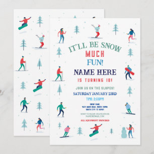 Invitation Ski Fête Anniversaire Pistes Ski Snowboard Neige
