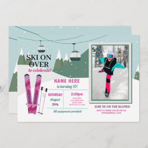 Invitation Ski Fête d'anniversaire Filles Ski Snowboard Photo