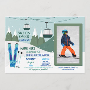 Invitation Ski Fête d'anniversaire Pistes Ski Snowboard Photo
