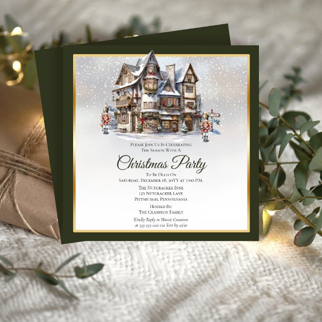Invitation Ski Lodge vintage et Nutcrackers Noël (Vintage Look Ski Lodge and Nutcracker Soldiers Christmas Party Invitation)