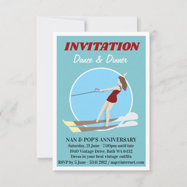 Invitation Ski nautique de style vintage (Devant)