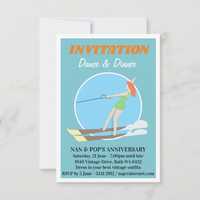 Invitation Ski nautique de style vintage (Devant)