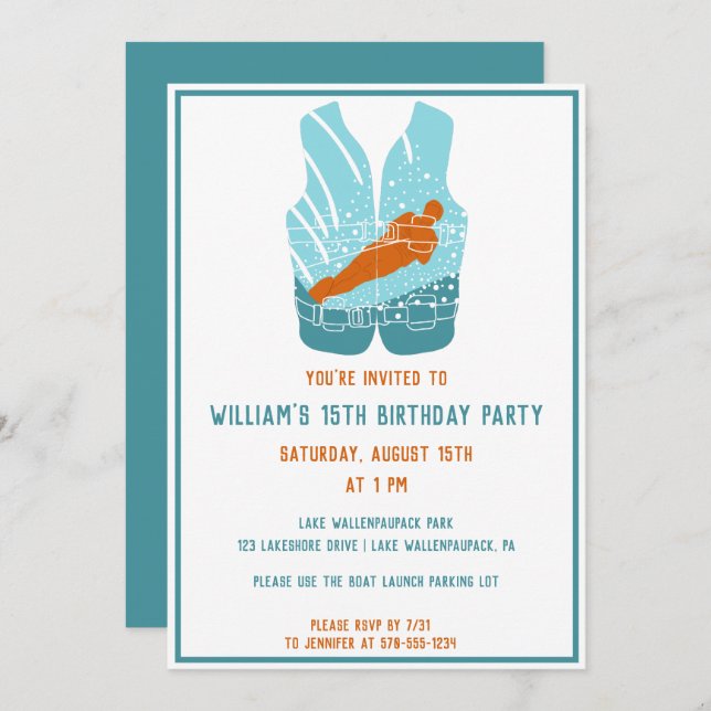 Invitation Ski nautique Thématique Ski nautique Graphique Per (Devant / Derrière)