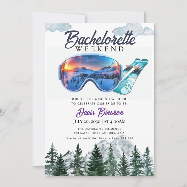 Invitation ski nautique week-end bachelorette (Devant)