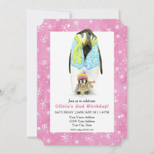 Invitation Ski Penguin Fille Anniversaire Fête Ski Flocon de