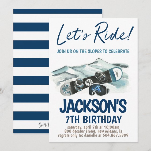 Invitation Skiing Birthday Party (Devant / Derrière)