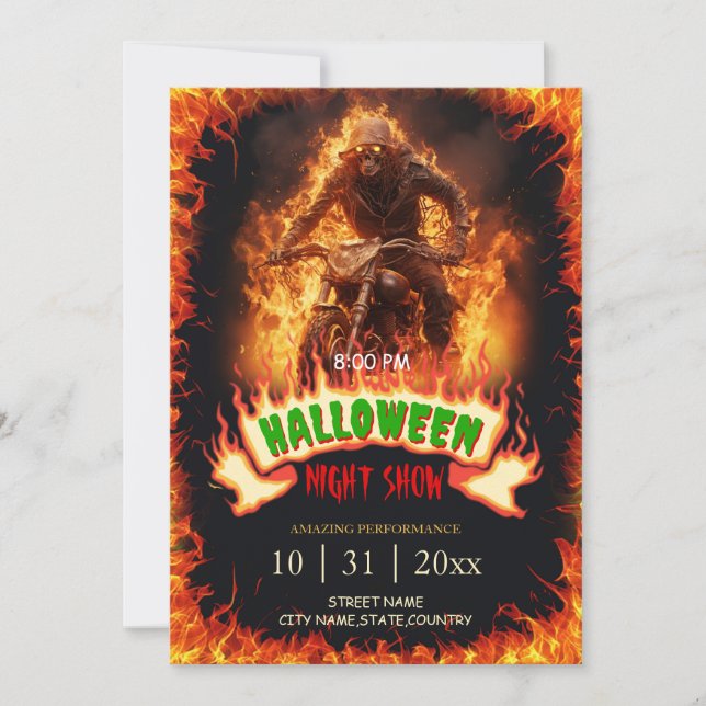 Invitation Skull Biker de Hell Halloween Flames (Devant)
