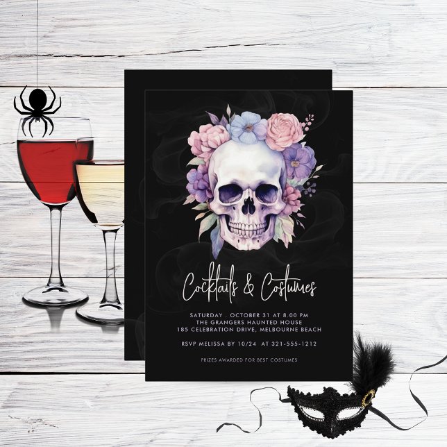 Invitation Skull & Floral Halloween Cocktails Costumes Party (Créateur téléchargé)
