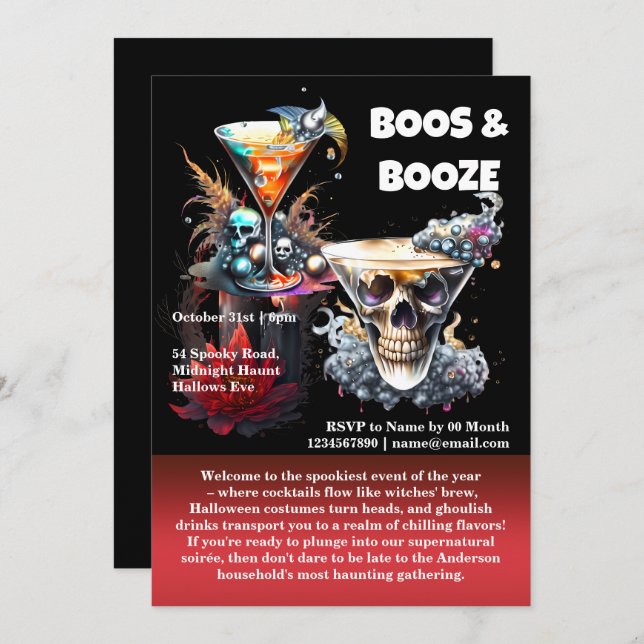 Invitation Skull happy hour cocktails éffrayants gothique flo (Devant / Derrière)