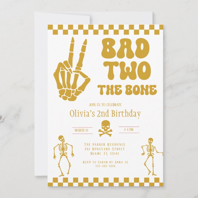 Invitation Skull Skeleton Bad to the Bone 2nd Birthday  (Devant)