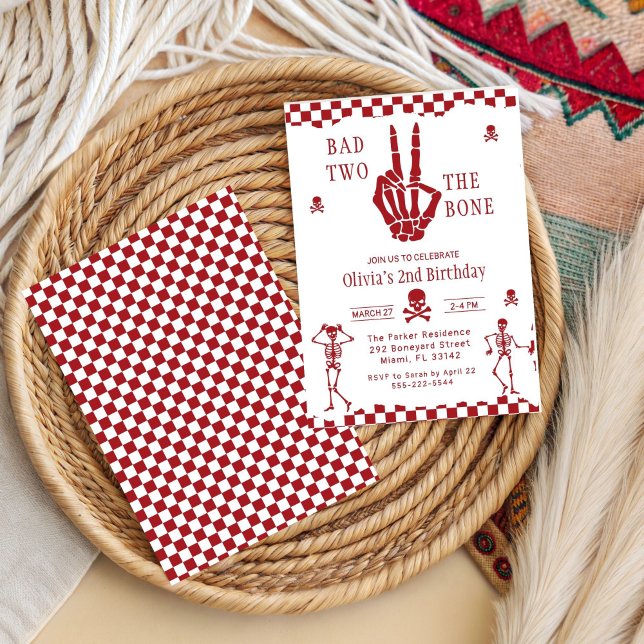 Invitation Skull Skeleton Bad to the Bone 2nd Birthday  (Créateur téléchargé)