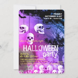 Invitation Skull Skeleton Halloween Party Freaky Night