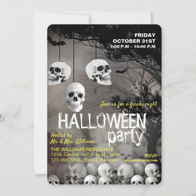Invitation Skull Skeleton Halloween Party Freaky Night (Devant)