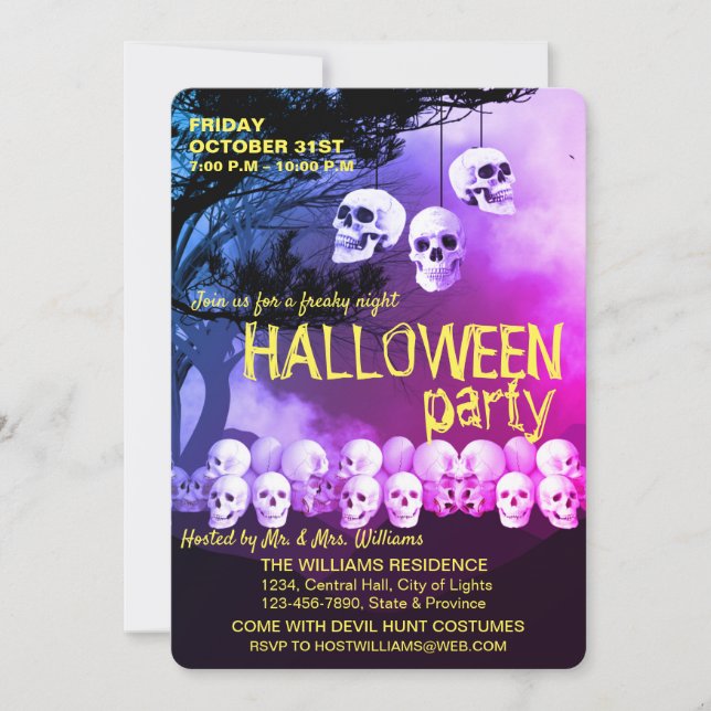 Invitation Skull Skeleton Halloween Party Freaky Night (Devant)